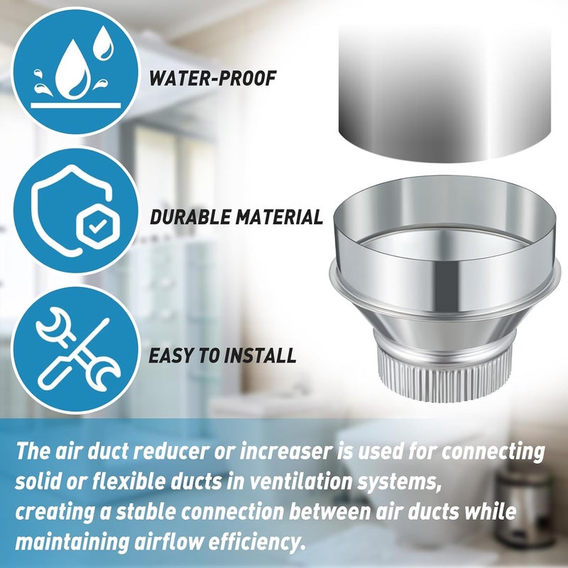 Otoolling 6 Inch to 4 Inch Duct Reducer Increaser Galvanized Steel Air Duct Adapter Round Crimped Pipe Connector Fitting Coupling for HVAC Ventilation Systems - Image 5